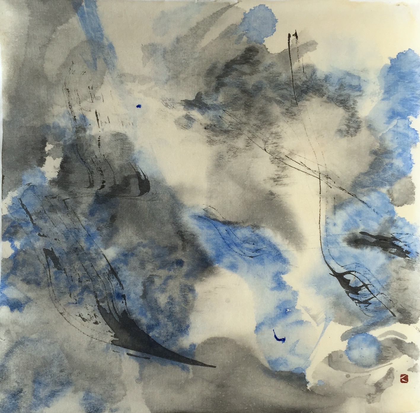 Cloud Rhythms 3 25 X 23 cms Sumi ink, acrylic 雲のリズム 3 墨アクリル　2020